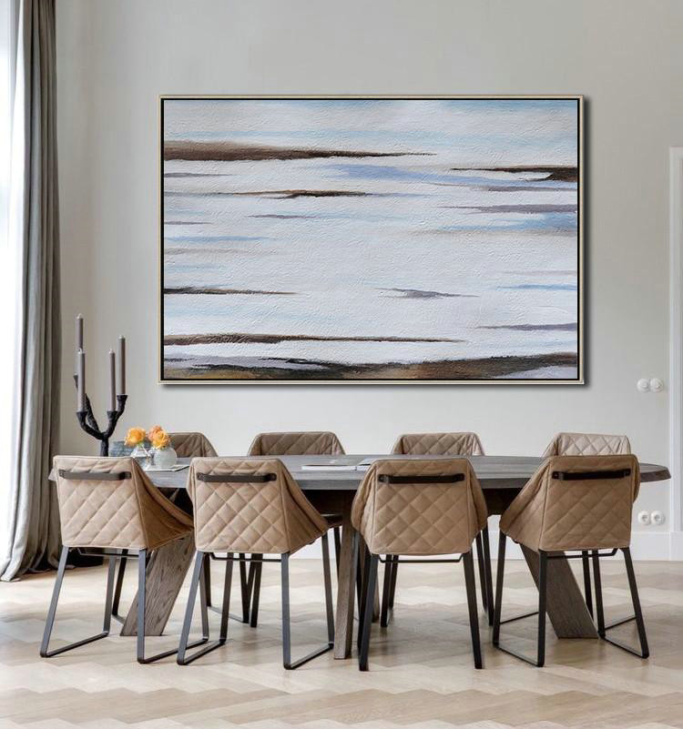 Extra Large Textured Painting On Canvas,Horizontal Palette Knife Contemporary Art,Original Art Acrylic Painting,Brown,White,Blue.etc